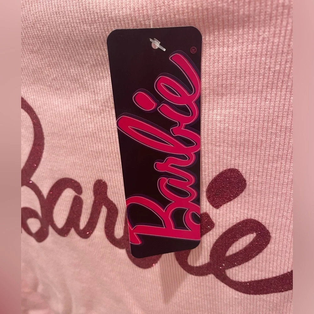 New NWT Barbie Pink Long Sleeve Crop Top Size M - Picture 2 of 5